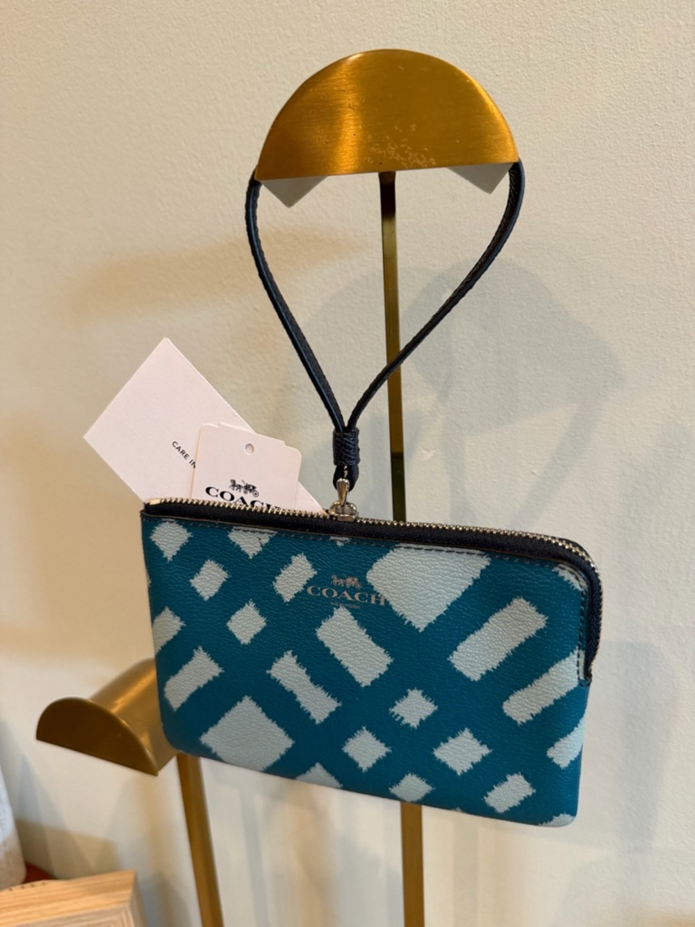 Coach Teal and Light Blue Geometric Zip Wristlet